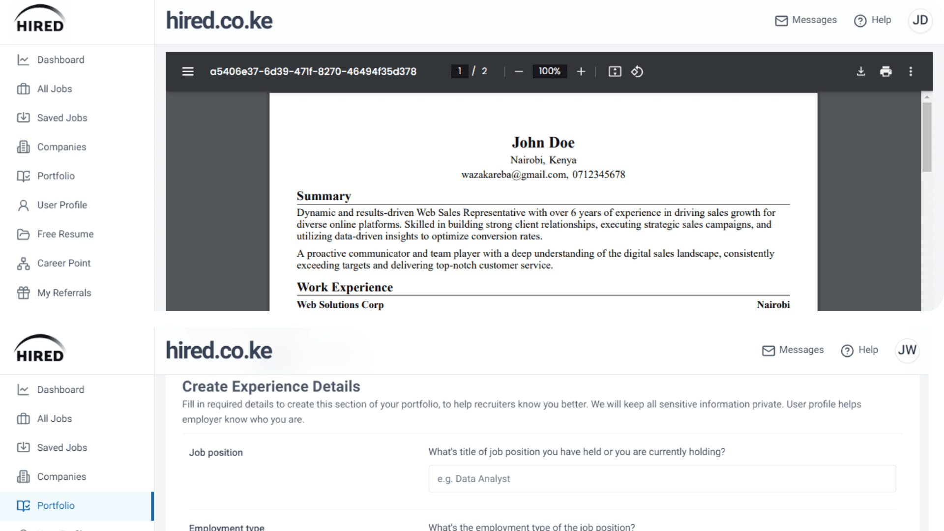 Candidates Build Free Resume Preview Product Preview