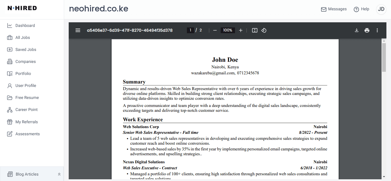 Candidates Build Free Resume Preview Product Preview